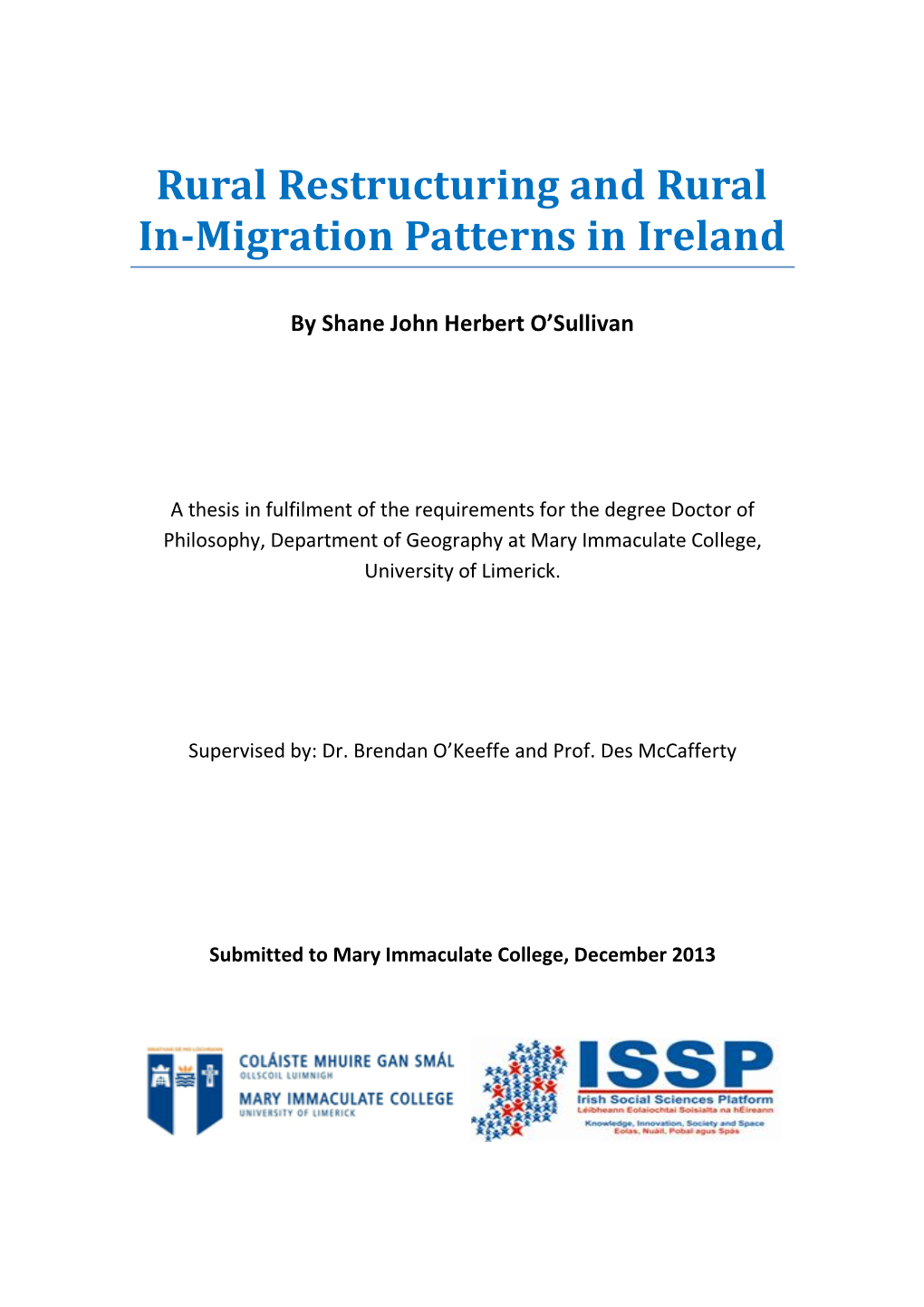 Rural Restructuring and Rural In-Migration Patterns in Ireland