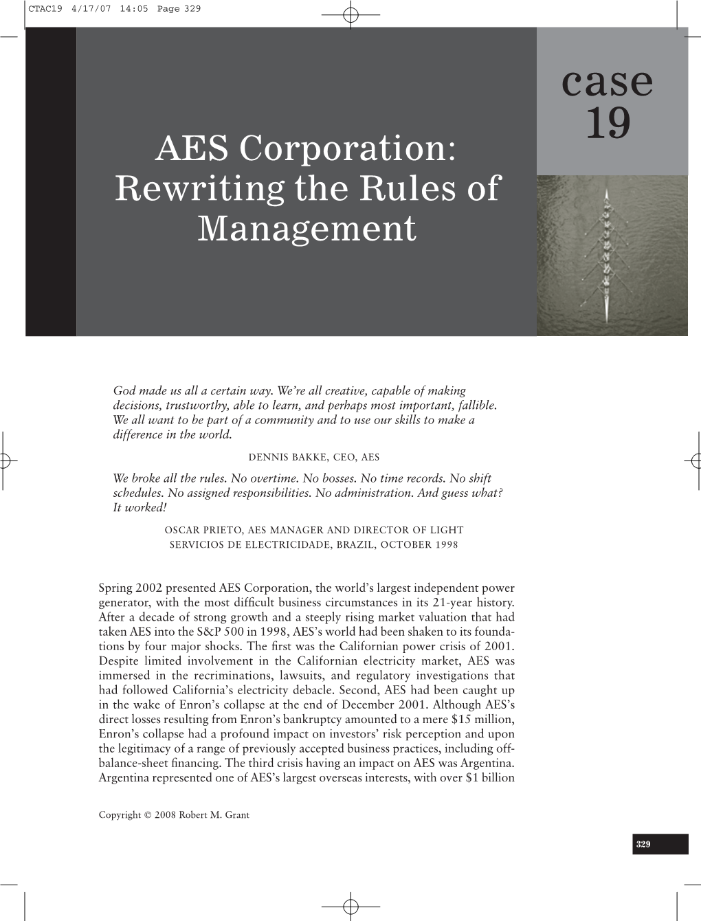 Case 19 AES Corporation: Rewriting the Rules of Management