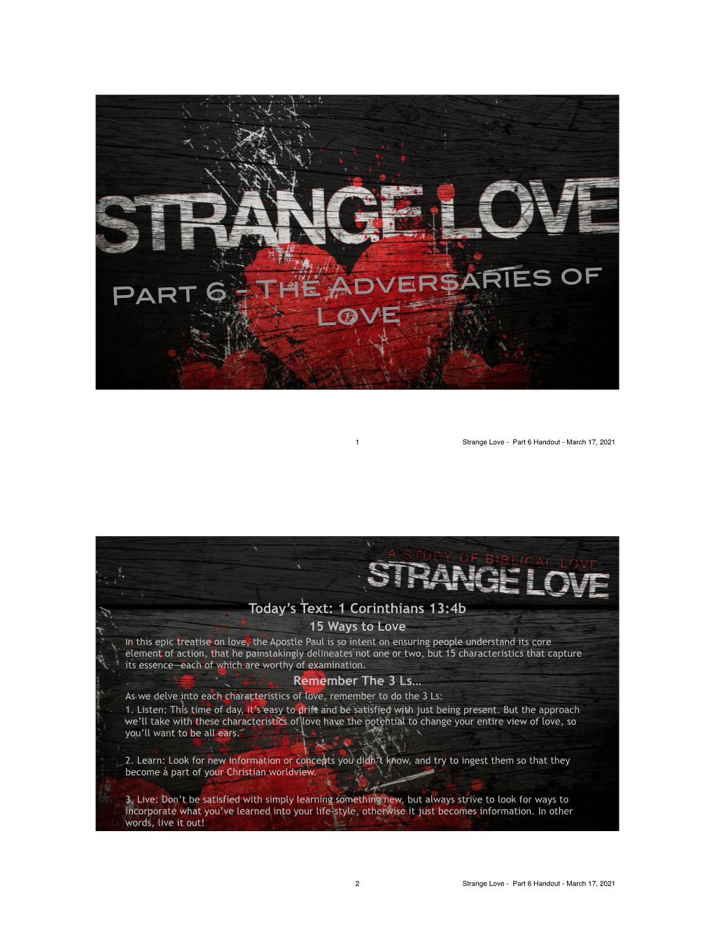 Strange Love - Part 6 Handout - March 17, 2021