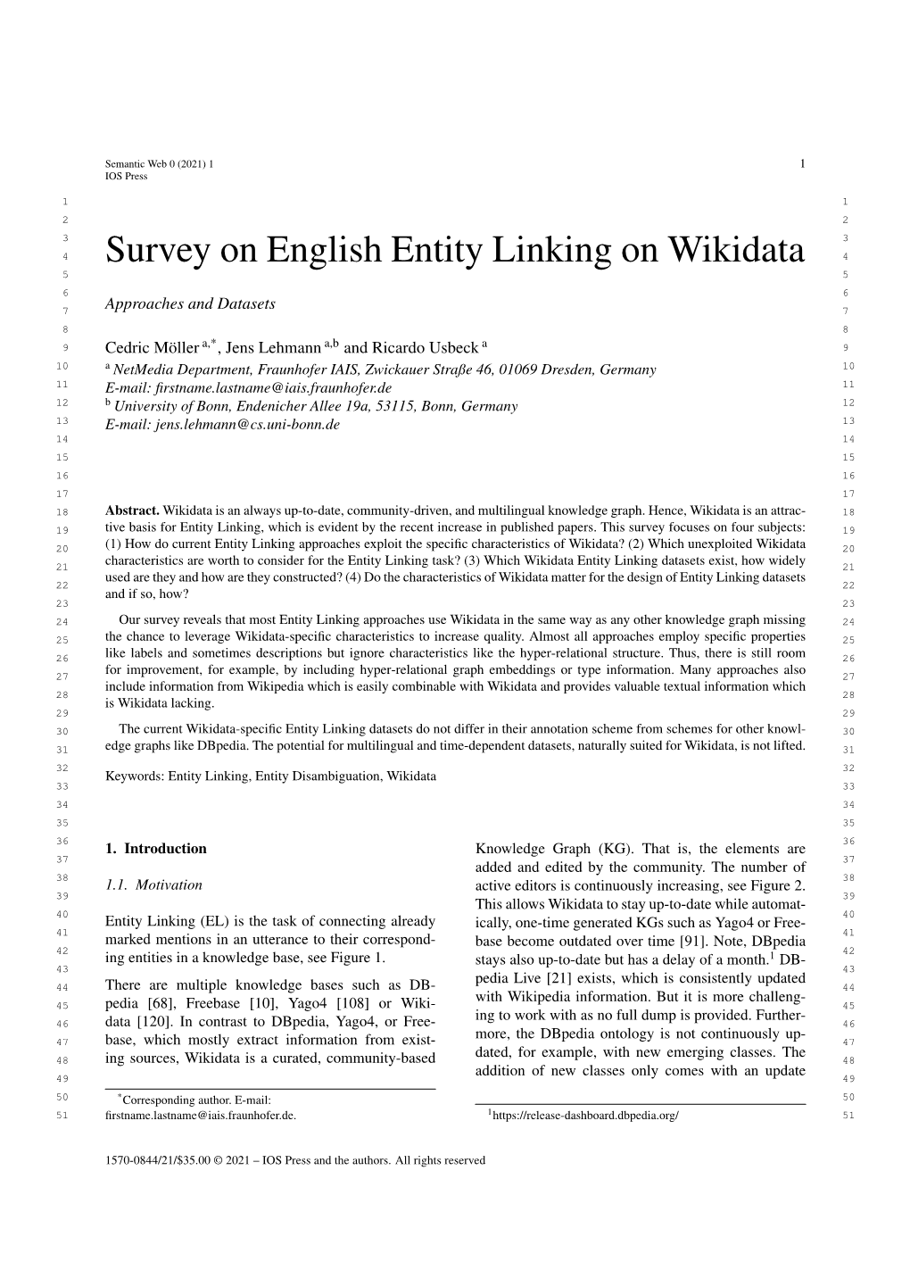Survey on English Entity Linking on Wikidata