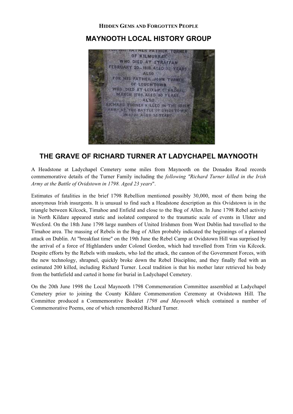 The Grave of Richard Turner at Ladychapel Maynooth