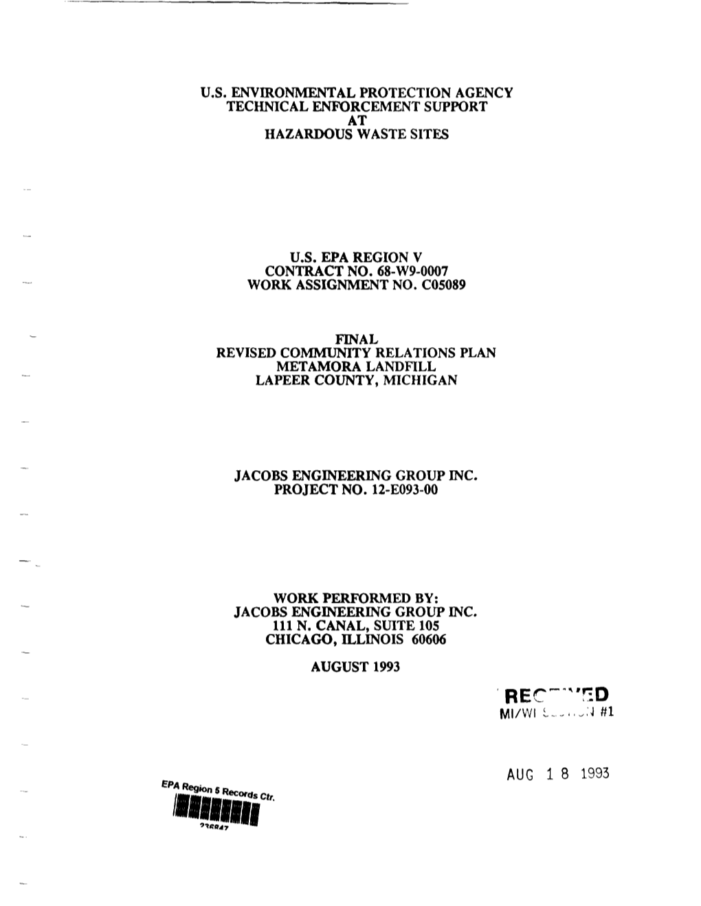 Final Revised Community Relations Plan Metamora Landfill Lapeer County, Michigan