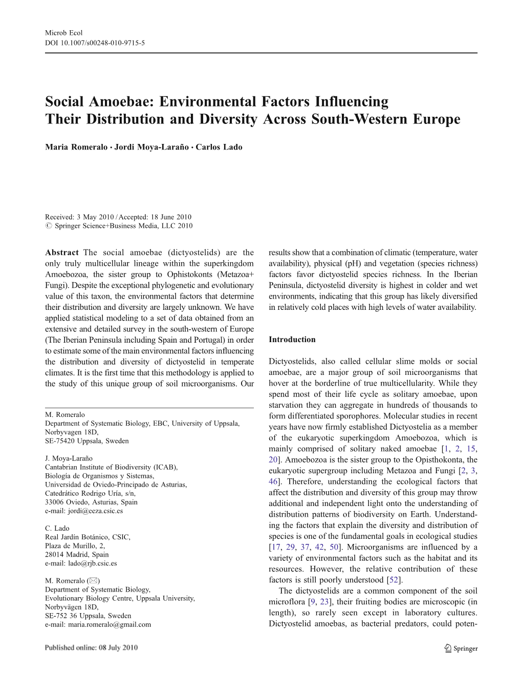 Environmental Factors Influencing Their Distribution and Diversity Across South-Western Europe