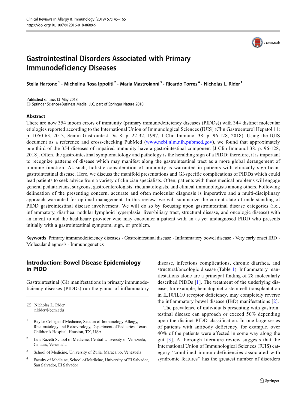 Gastrointestinal Disorders Associated with Primary Immunodeficiency Diseases