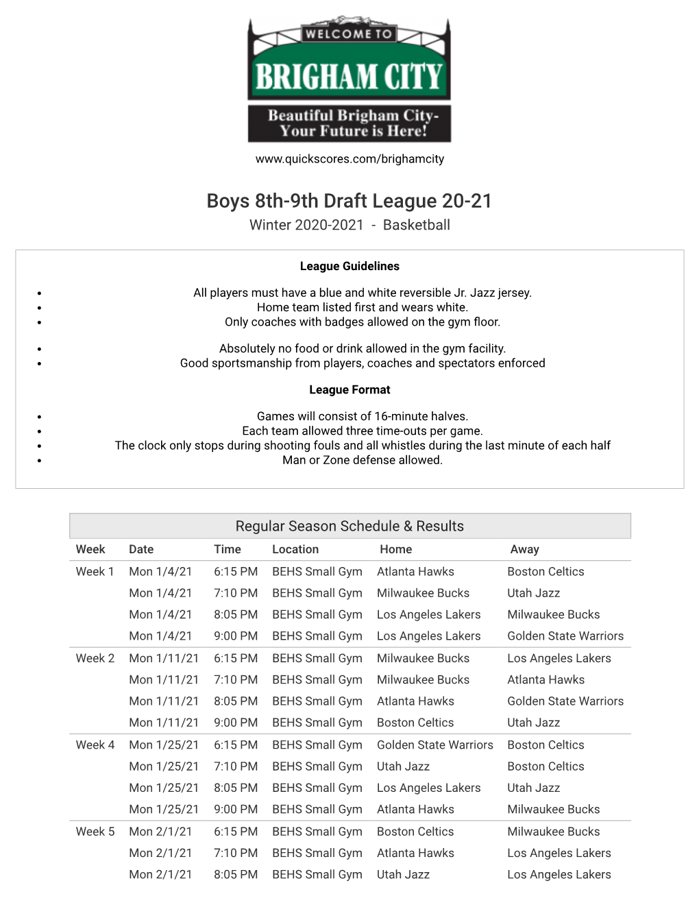 Boys 8Th-9Th Draft League 20-21 Winter 2020-2021 - Basketball