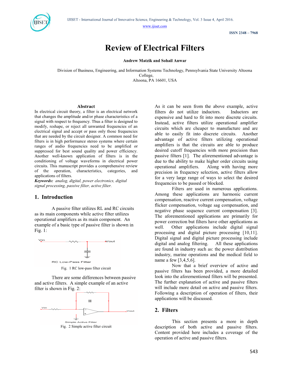 Review of Electrical Filters