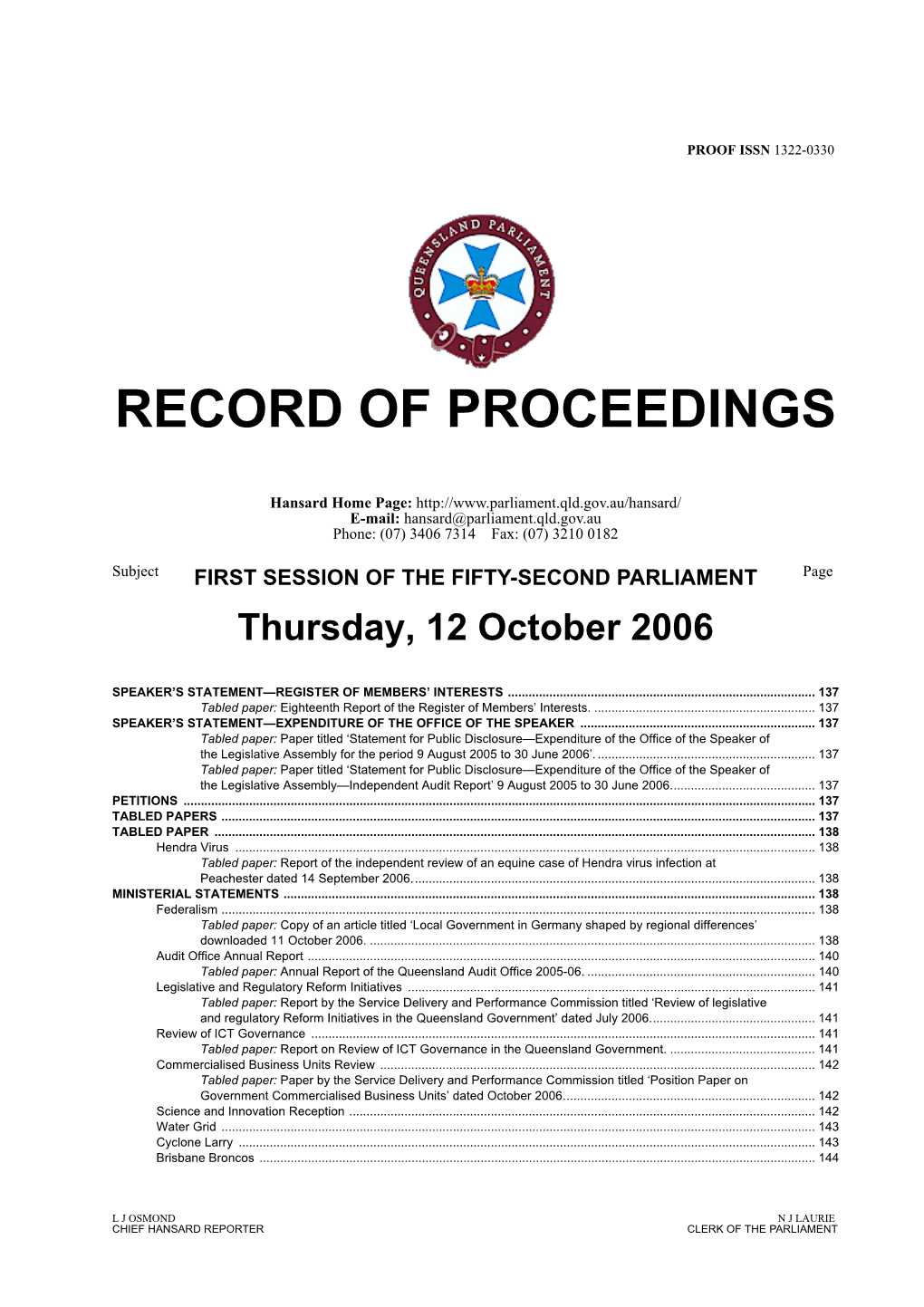 Record of Proceedings