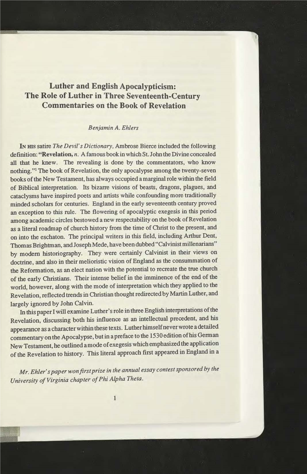 Luther and English Apocalypticism: the Role of Luther in Three Seventeenth-Century Commentaries on the Book of Revelation