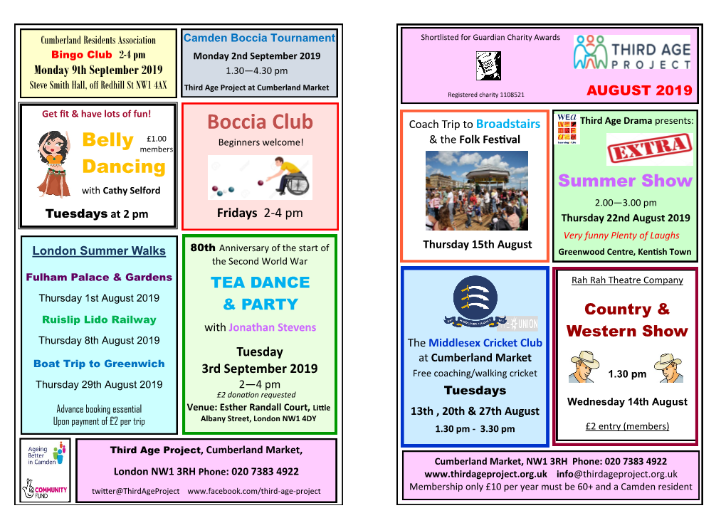 Boccia Club Belly £1.00 Beginners Welcome! & the Folk Festival Members Dancing Summer Show with Cathy Selford 2.00—3.00 Pm