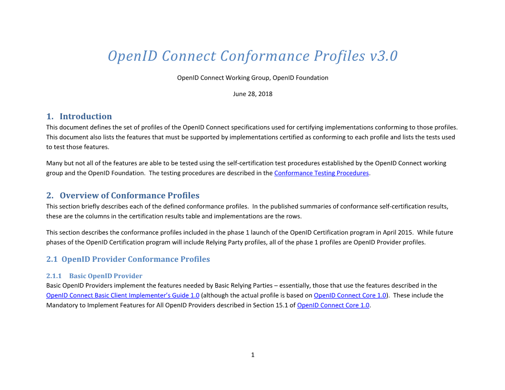 Openid Connect Conformance Profiles V3.0