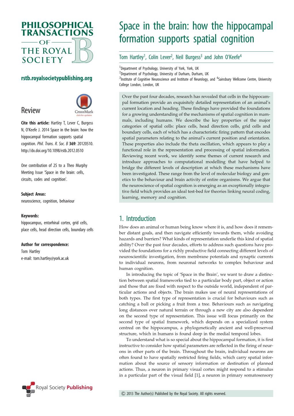 How the Hippocampal Formation Supports Spatial Cognition