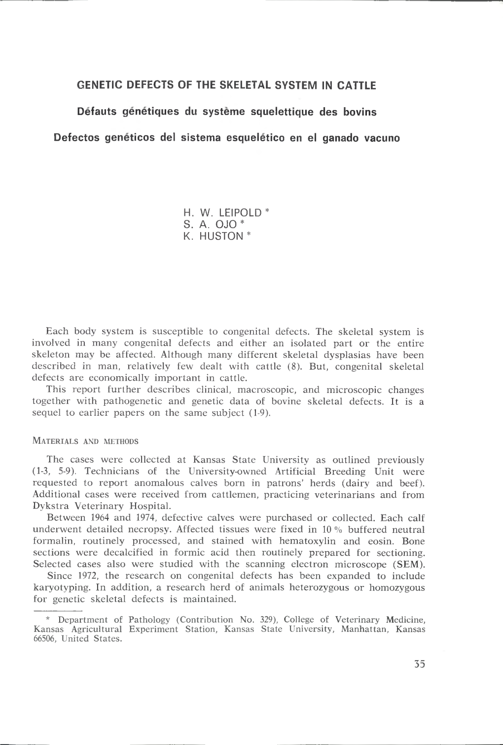 GENETIC DEFECTS of the SKELETAL SYSTEM in CATTLE Defauts Genetiques Du Systeme Squelettique Des Bovins Defectos Geneticos Del Si