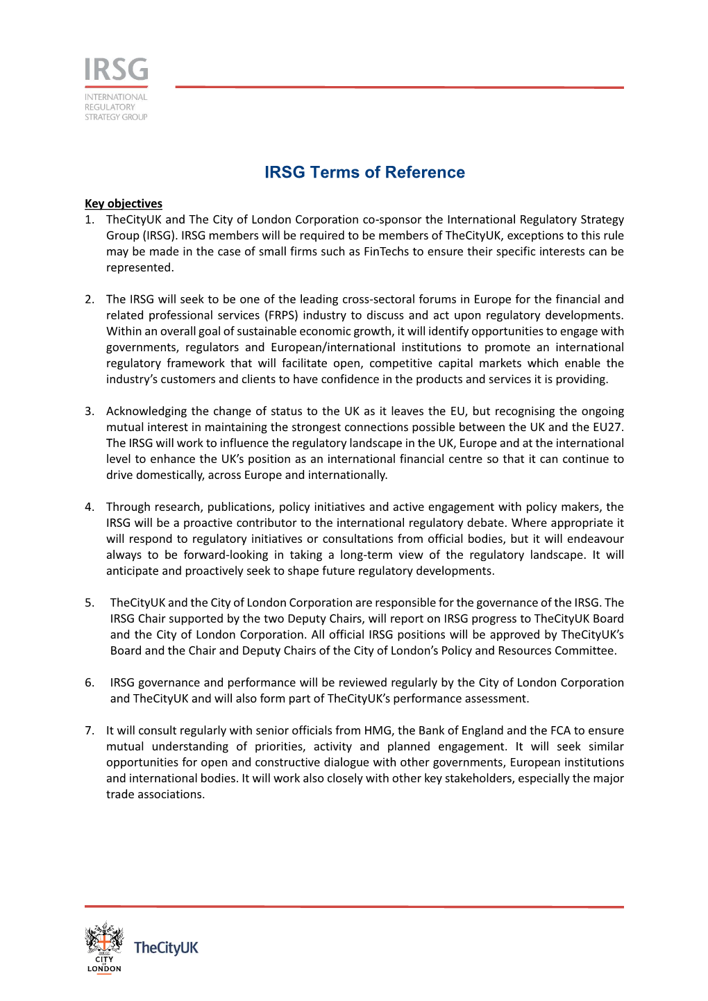 IRSG Terms of Reference