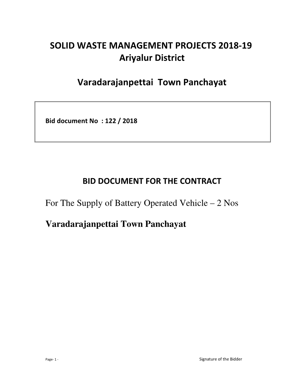 SOLID WASTE MANAGEMENT PROJECTS 2018-19 Ariyalur District Varadarajanpettai Town Panchayat