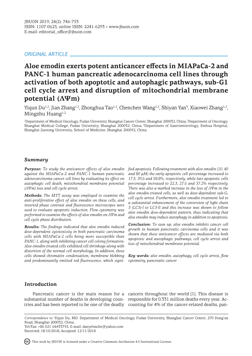Aloe Emodin Exerts Potent Anticancer Effects in Miapaca-2 and PANC-1