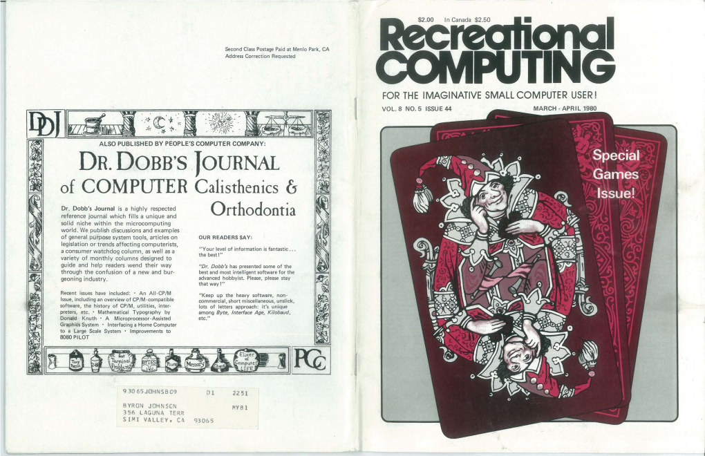 DR. DOBB's JOURNAL of Compufer Calisthenics & Orthodontia