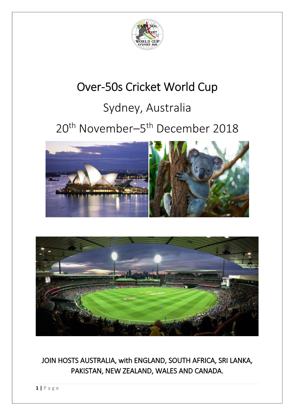 Over-50S Cricket World Cup Sydney, Australia 20Th November–5Th December 2018