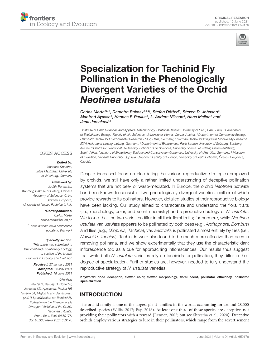 Specialization for Tachinid Fly Pollination in the Phenologically Divergent Varieties of the Orchid Neotinea Ustulata