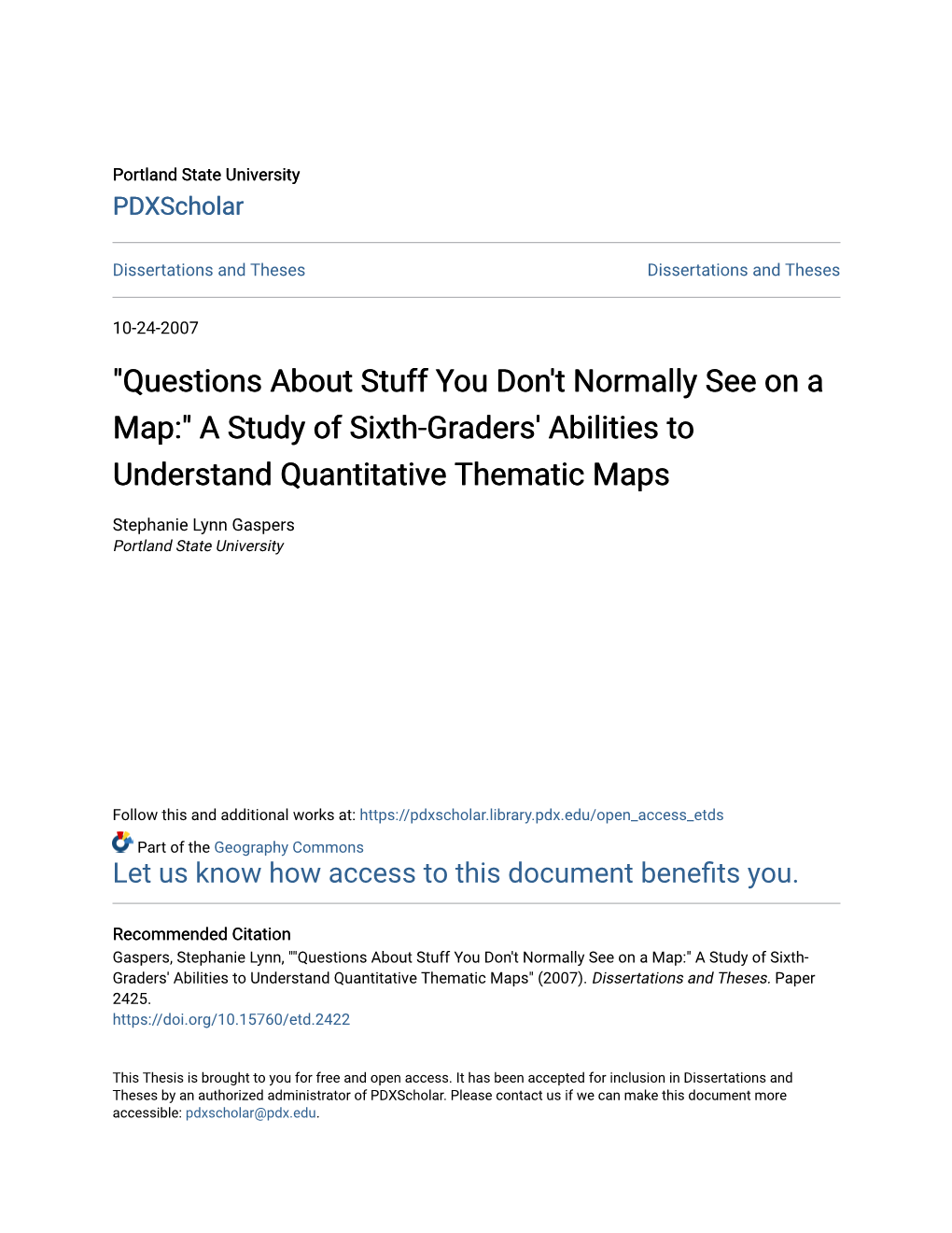 A Study of Sixth-Graders' Abilities to Understand Quantitative Thematic Maps