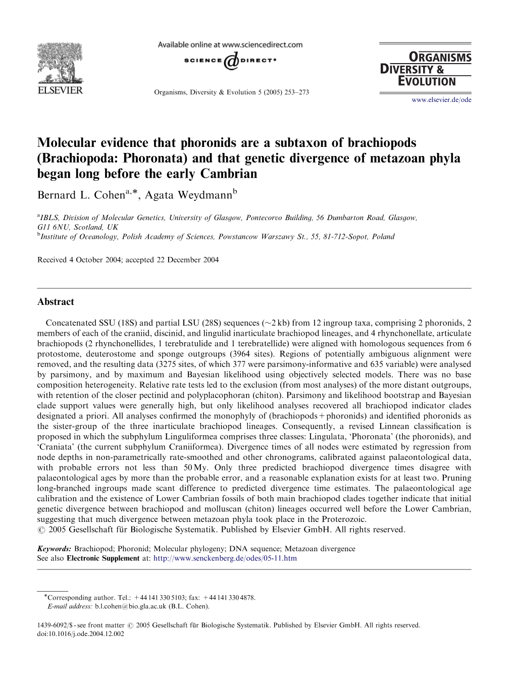 Molecular Evidence That Phoronids Are a Subtaxon of Brachiopods