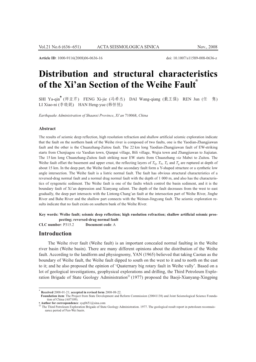 Distribution and Structural Characteristics of the Xi'an Section