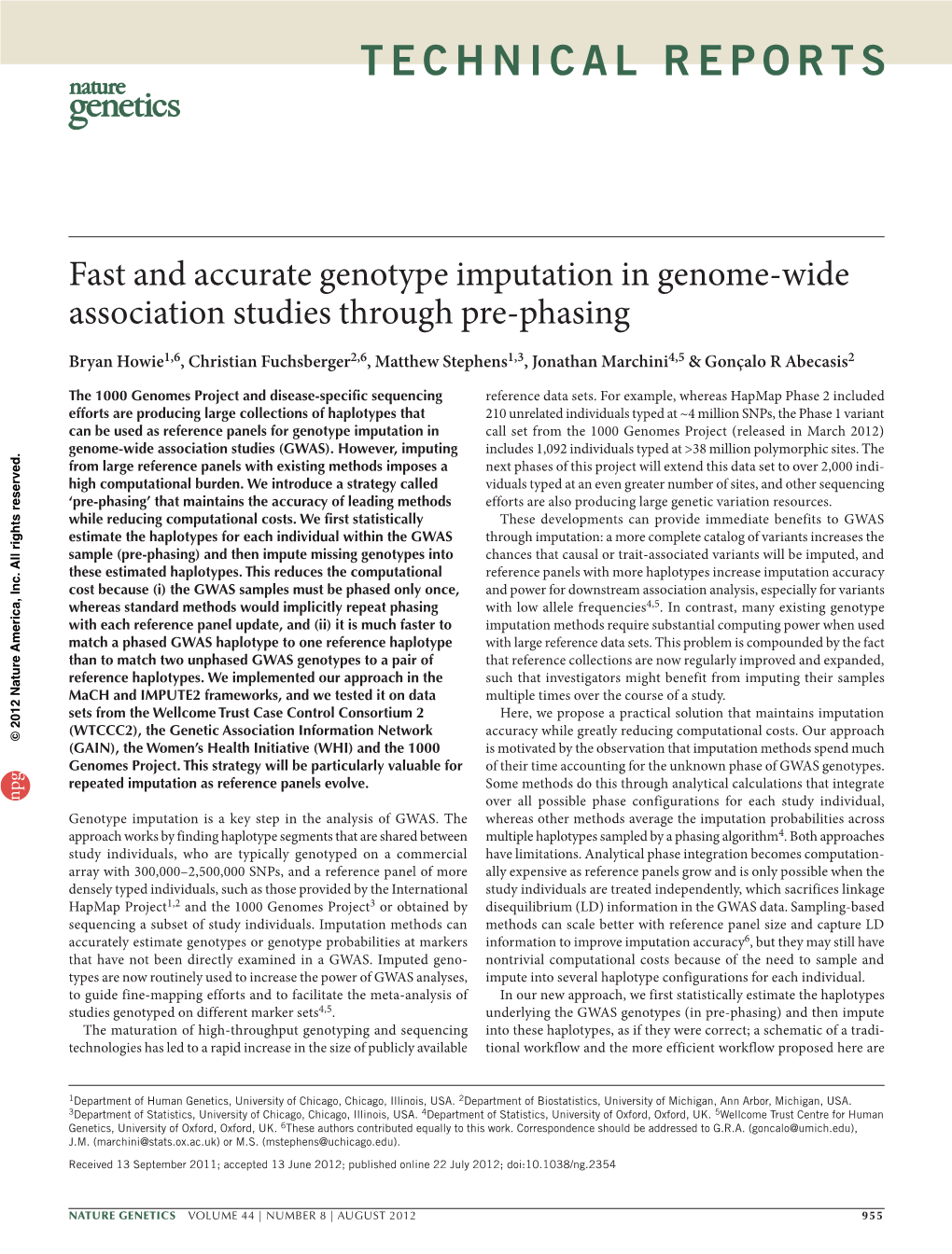 Fast and Accurate Genotype Imputation in Genome-Wide Association Studies Through Pre-Phasing