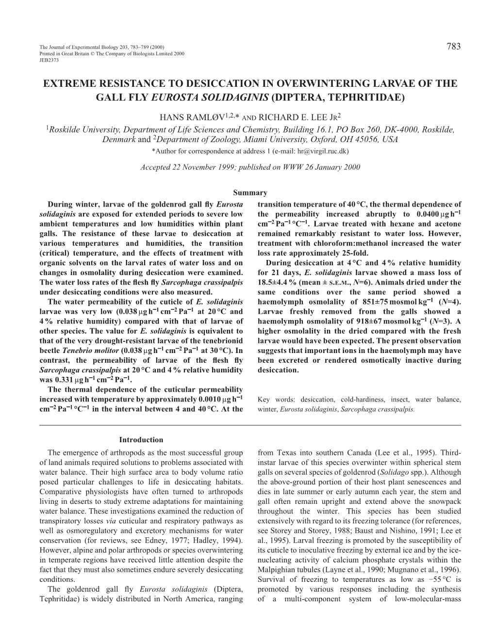 Resistance to Desiccation in Eurosta Solidaginis 785