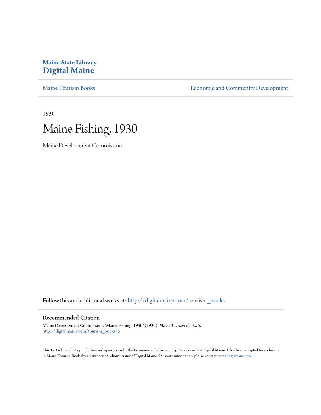 Maine Fishing, 1930 Maine Development Commission