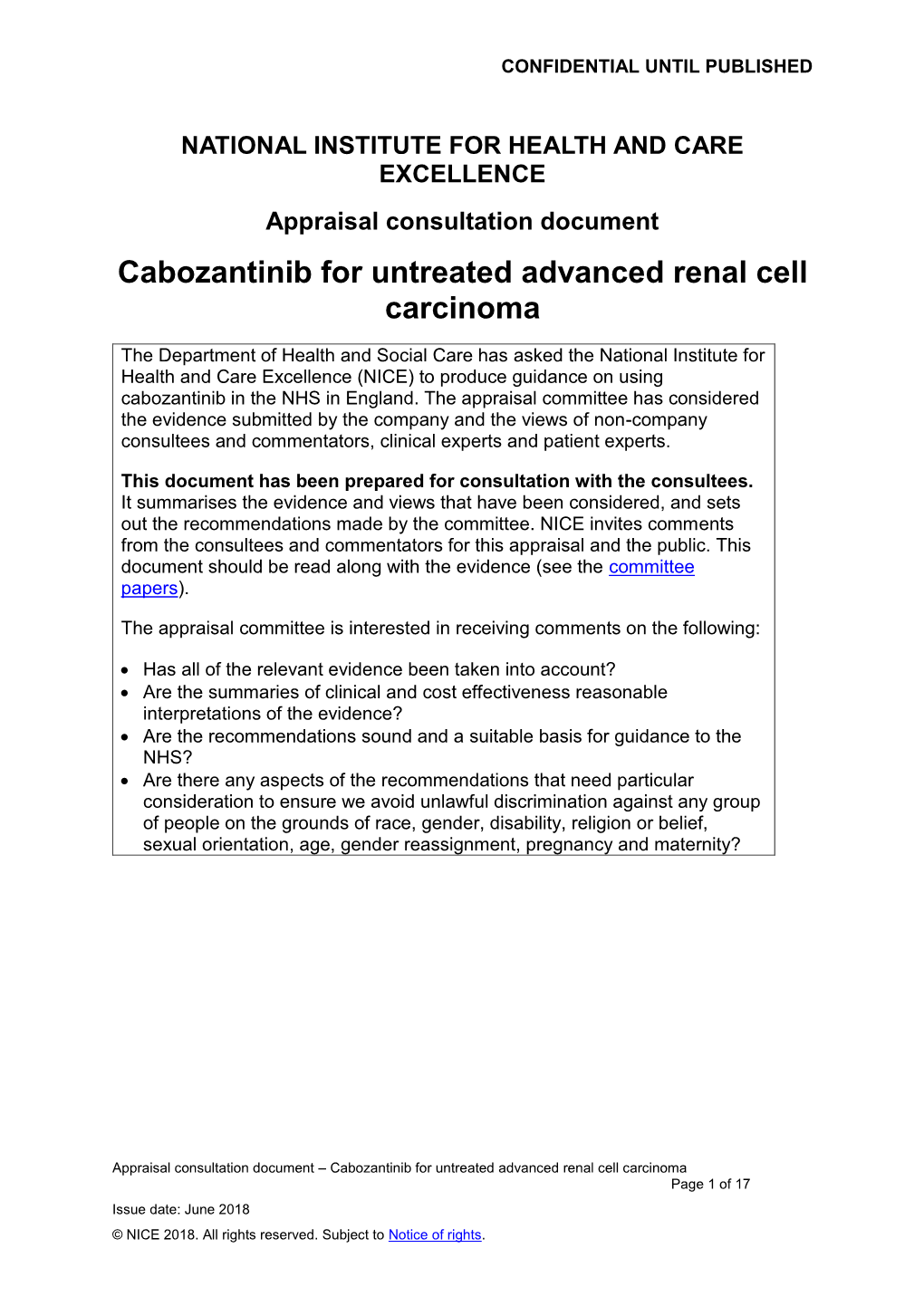 Cabozantinib for Untreated Advanced Renal Cell Carcinoma