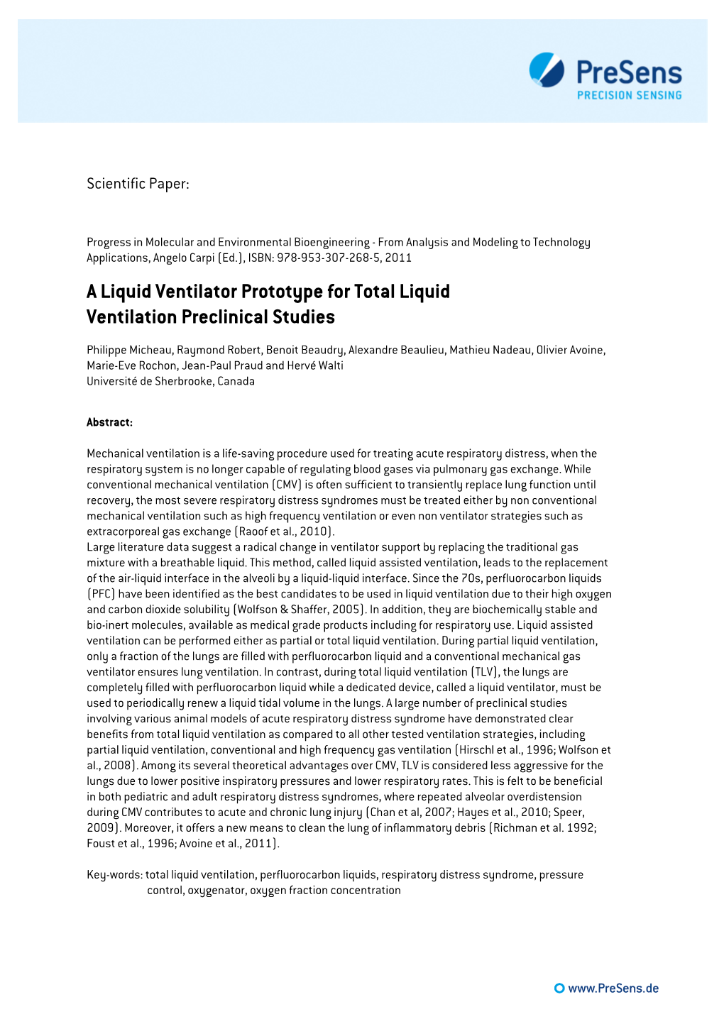 A Liquid Ventilator Prototype for Total Liquid Ventilation Preclinical Studies