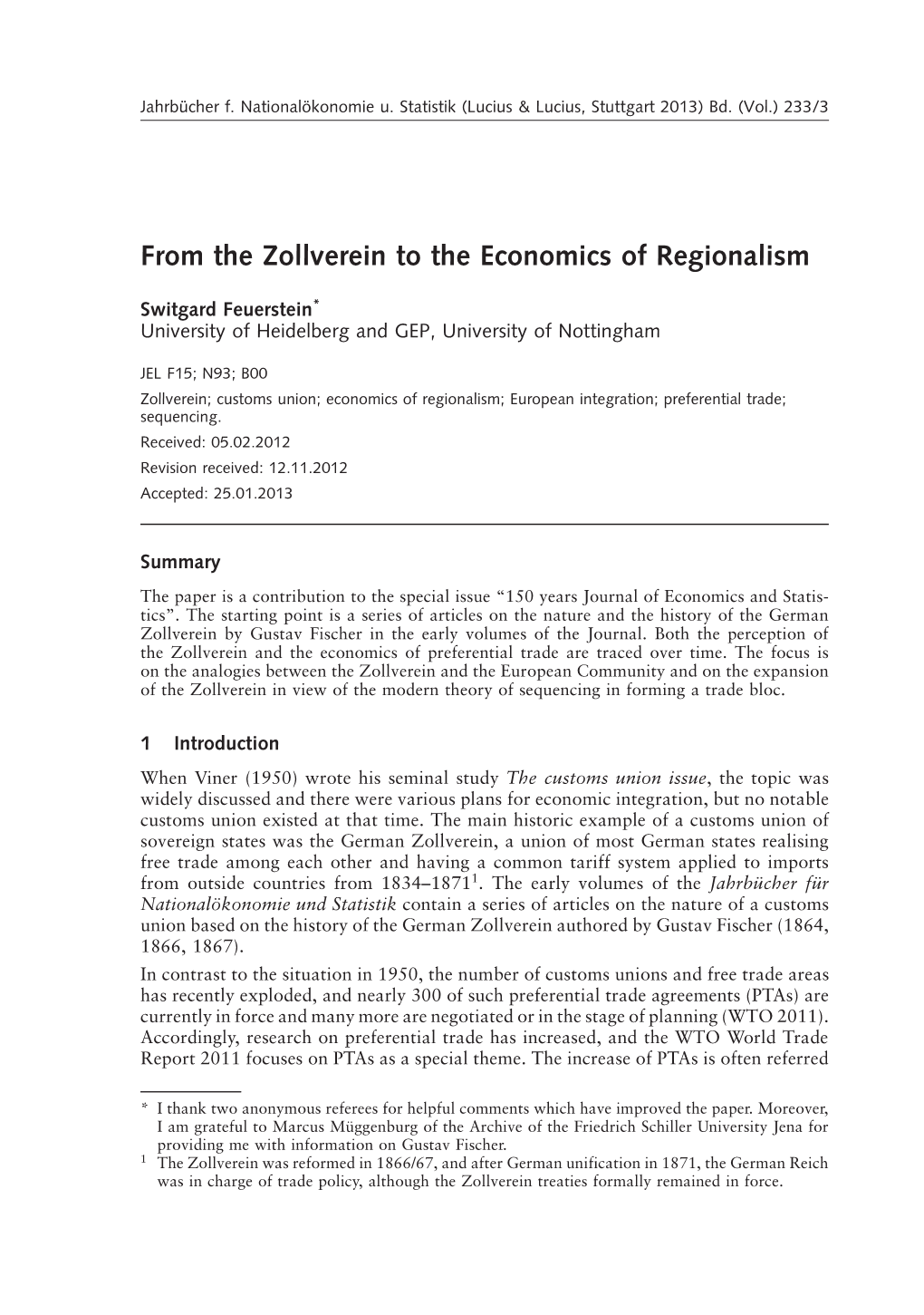 From the Zollverein to the Economics of Regionalism