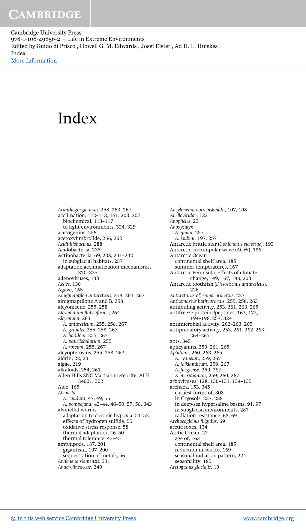 Cambridge University Press 978-1-108-49856-2 — Life in Extreme Environments Edited by Guido Di Prisco , Howell G