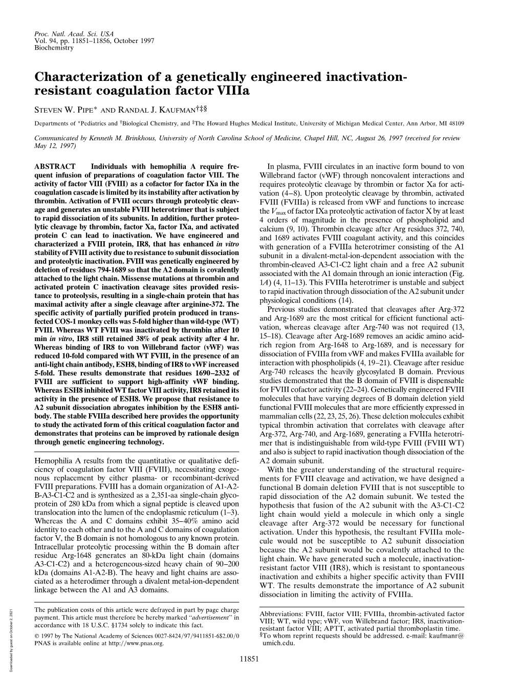 Resistant Coagulation Factor Viiia