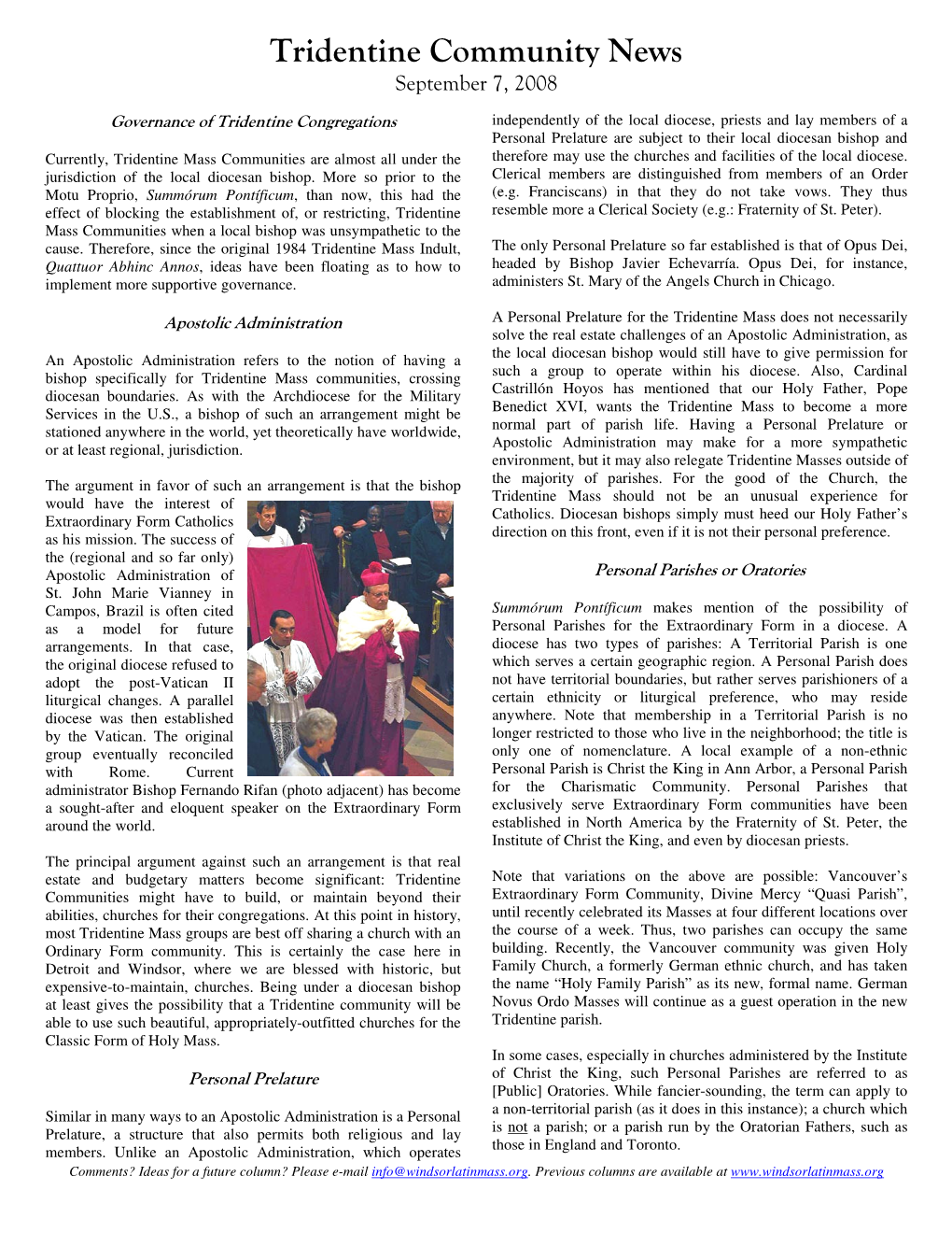 Tridentine Community News September 7, 2008