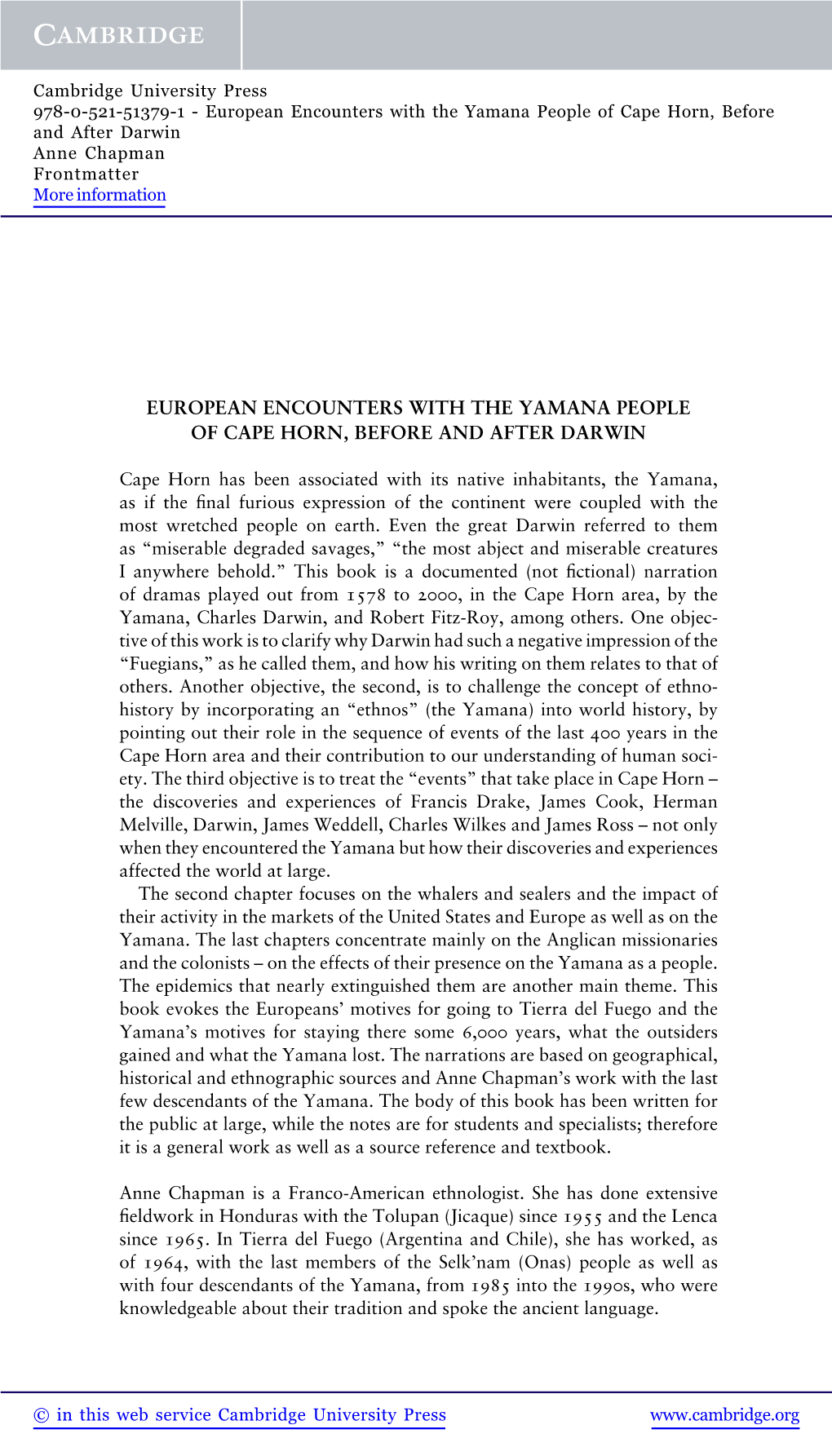 European Encounters with the Yamana People of Cape Horn, Before and After Darwin Anne Chapman Frontmatter More Information