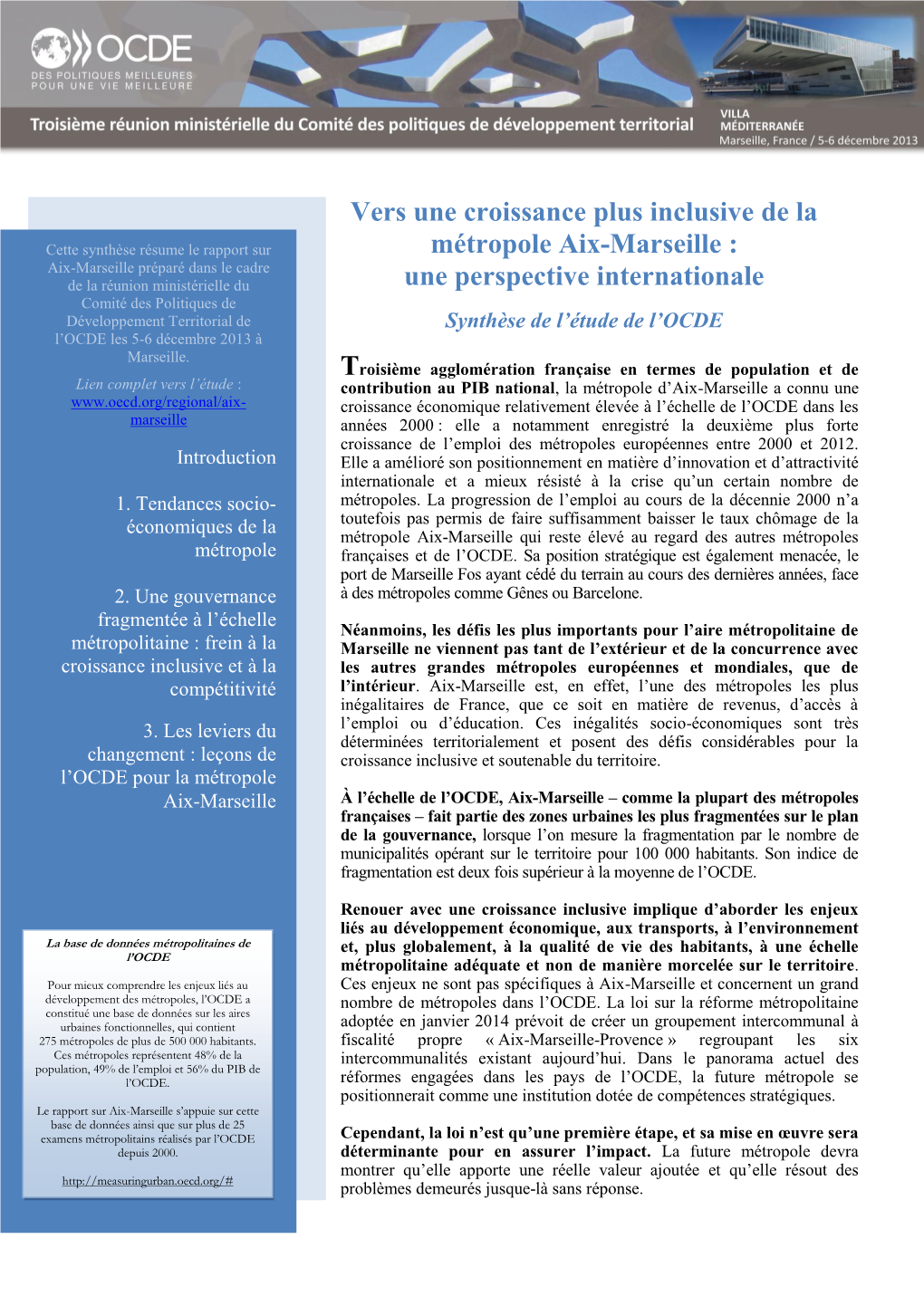Vers Une Croissance Plus Inclusive De La Métropole Aix-Marseille
