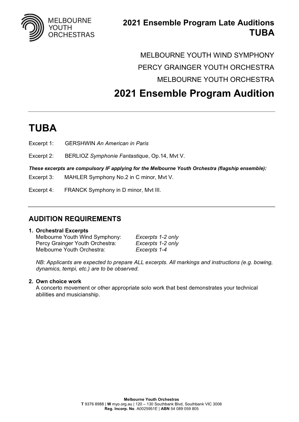 2021 Ensemble Program Audition TUBA