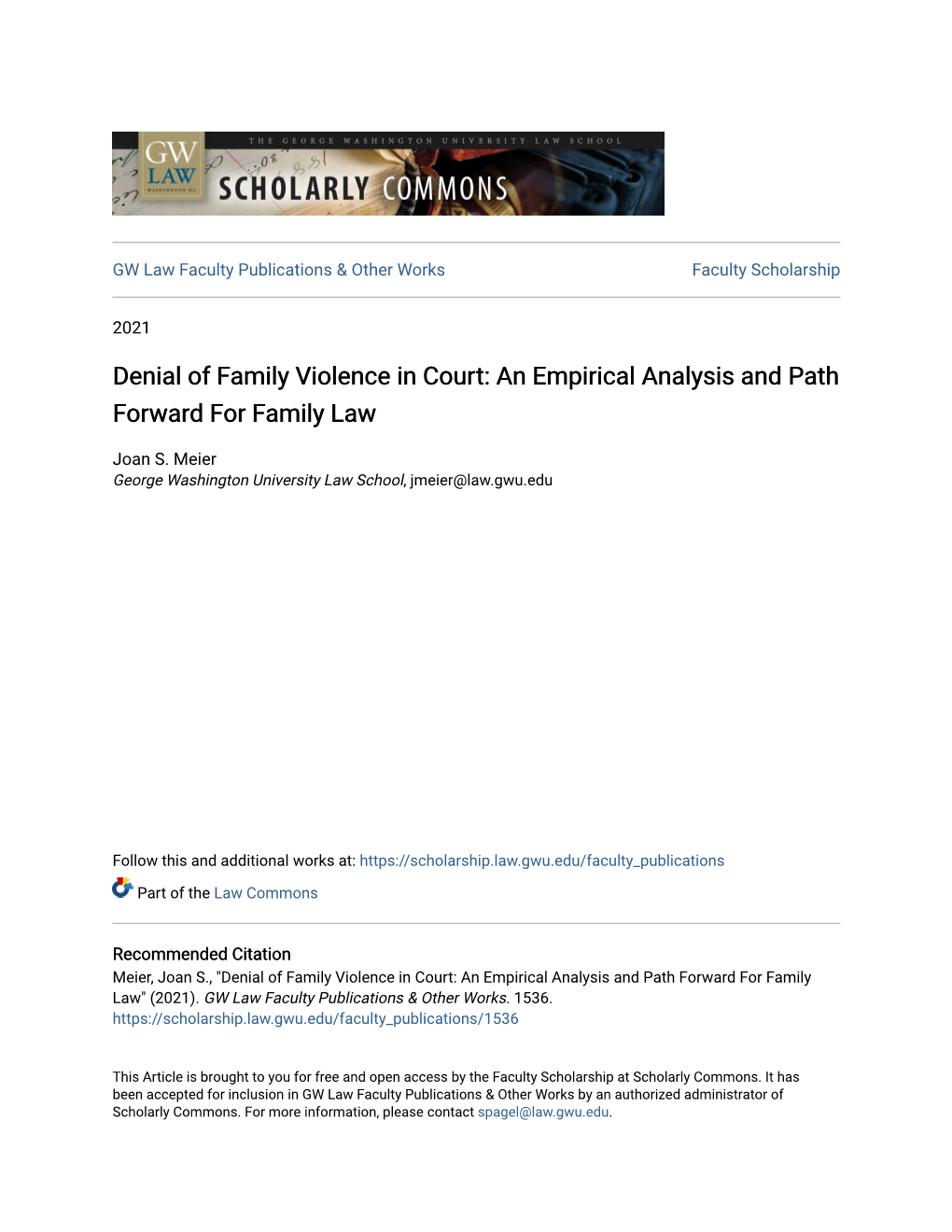 Denial of Family Violence in Court: an Empirical Analysis and Path Forward for Family Law