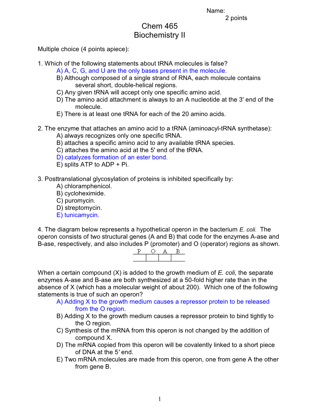 Chem 465 Biochemistry II