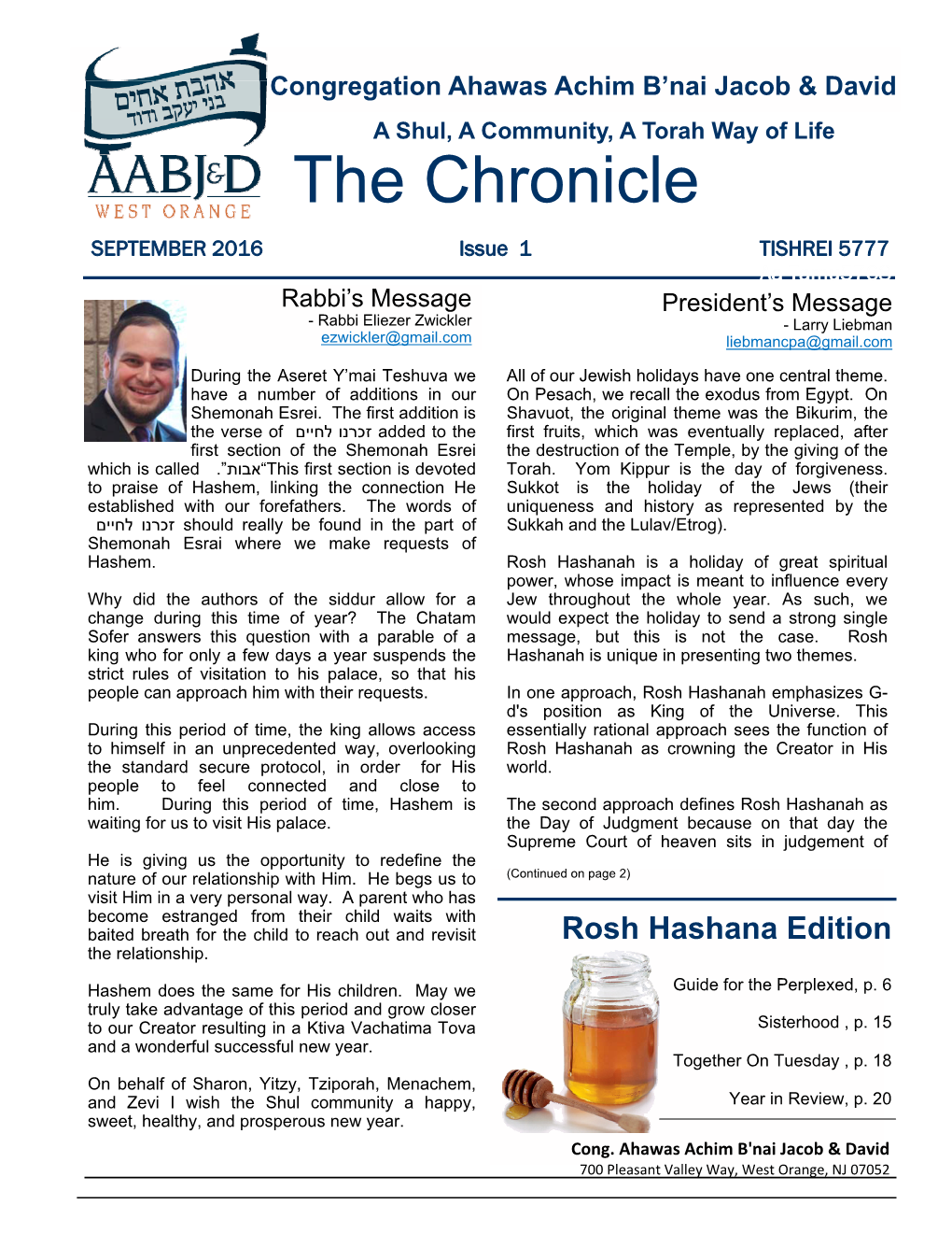 Chronicle Rosh Hashana 2016