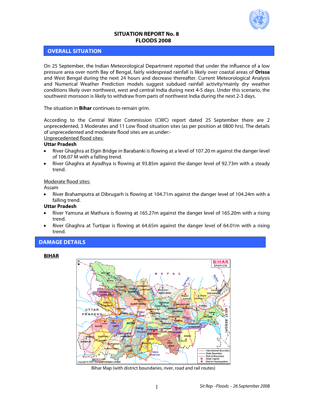 1 SITUATION REPORT No. 8 FLOODS 2008 OVERALL