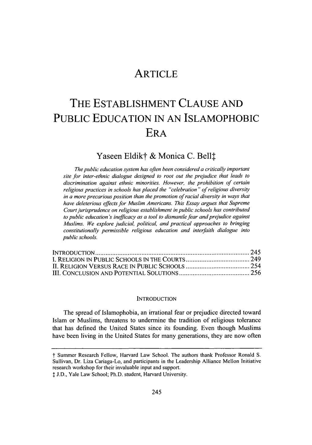 The Establishment Clause and Public Education in an Islamophobic Era