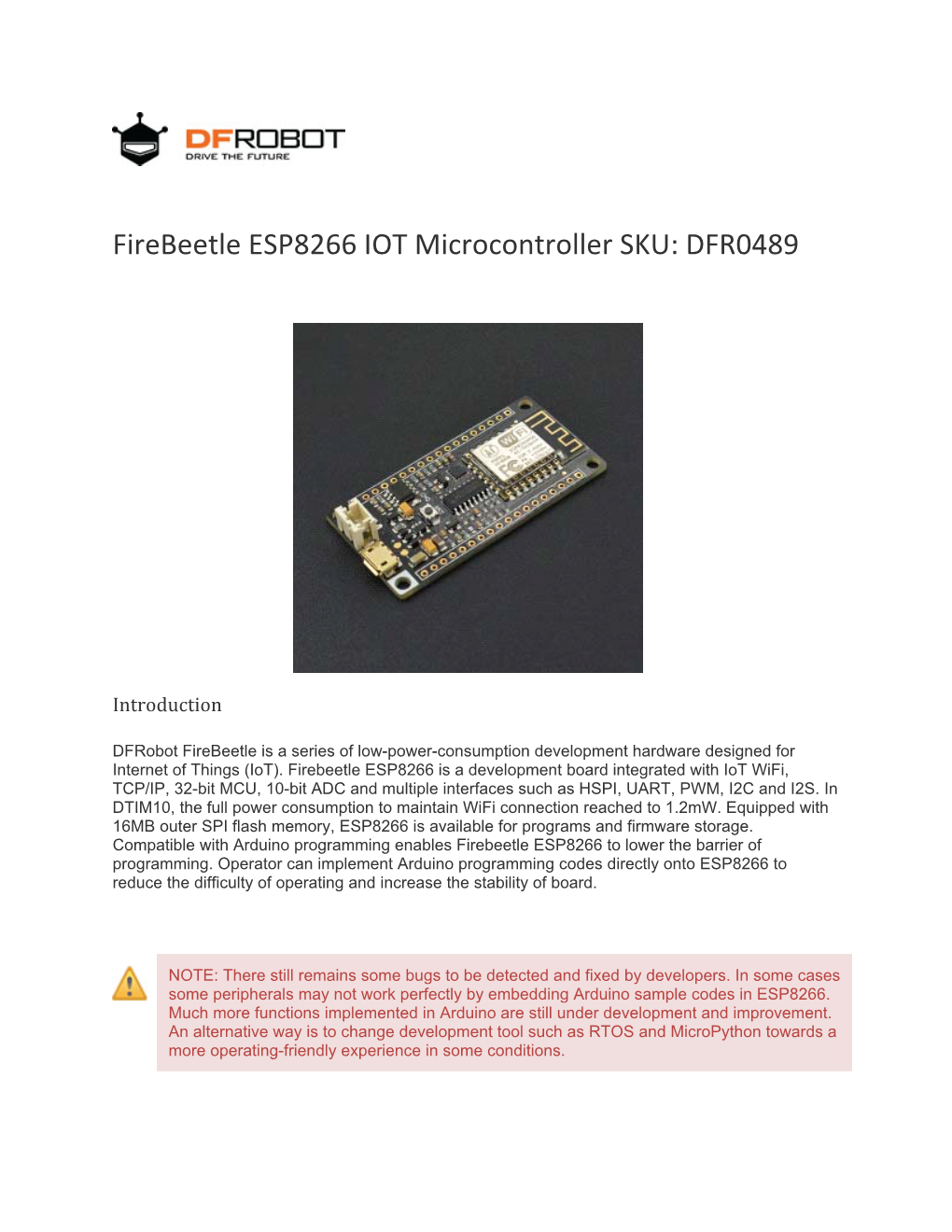 Firebeetle ESP8266 IOT Microcontroller SKU: DFR0489