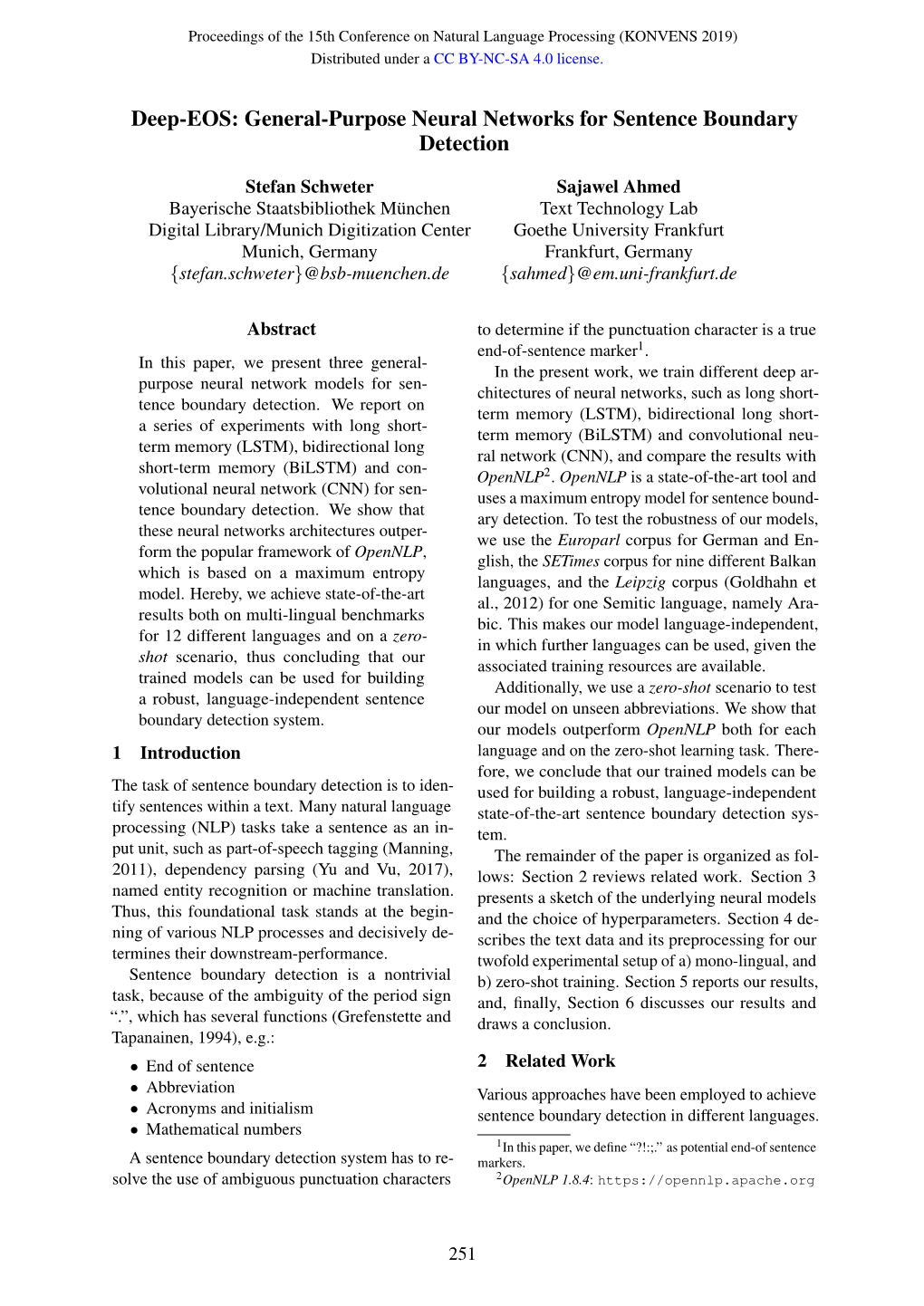 General-Purpose Neural Networks for Sentence Boundary Detection