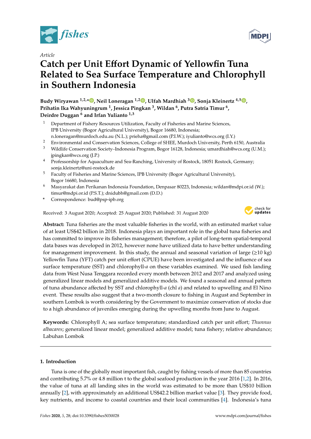 Catch Per Unit Effort Dynamic of Yellowfin Tuna Related to Sea