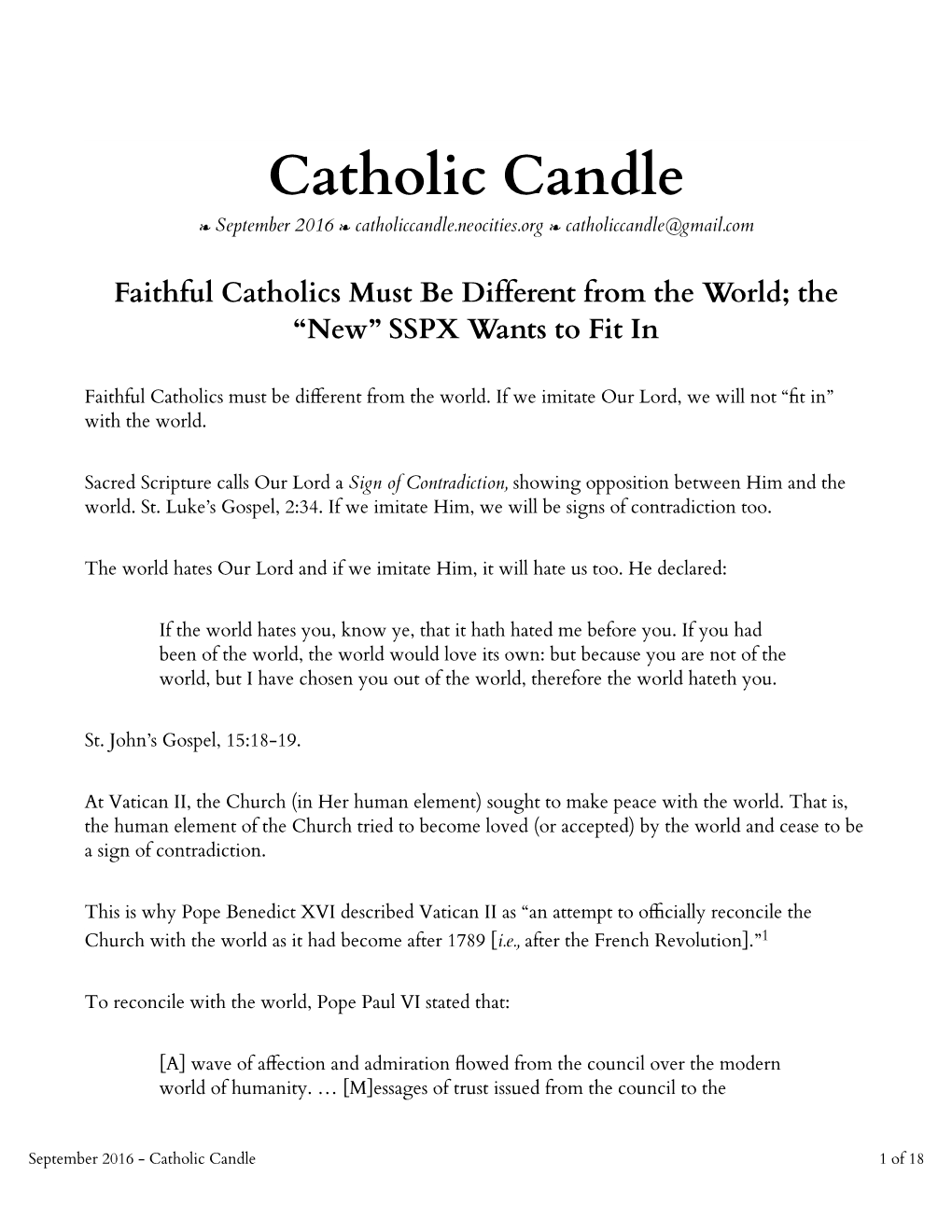 Catholic Candle ❧ September 2016 ❧ Catholiccandle.Neocities.Org ❧ Catholiccandle@Gmail.Com