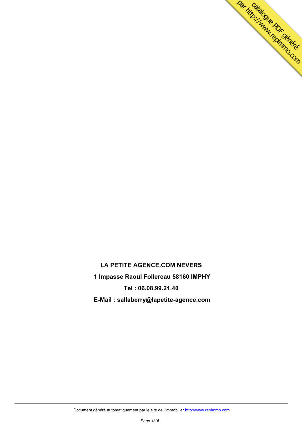 Catalogue Immobilier LA PETITE AGENCE.COM NEVERS IMPHY