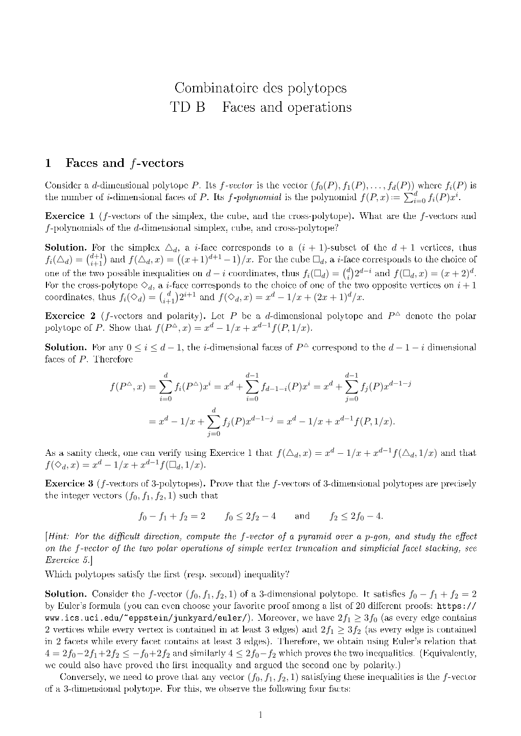 Combinatoire Des Polytopes TD B Faces and Operations