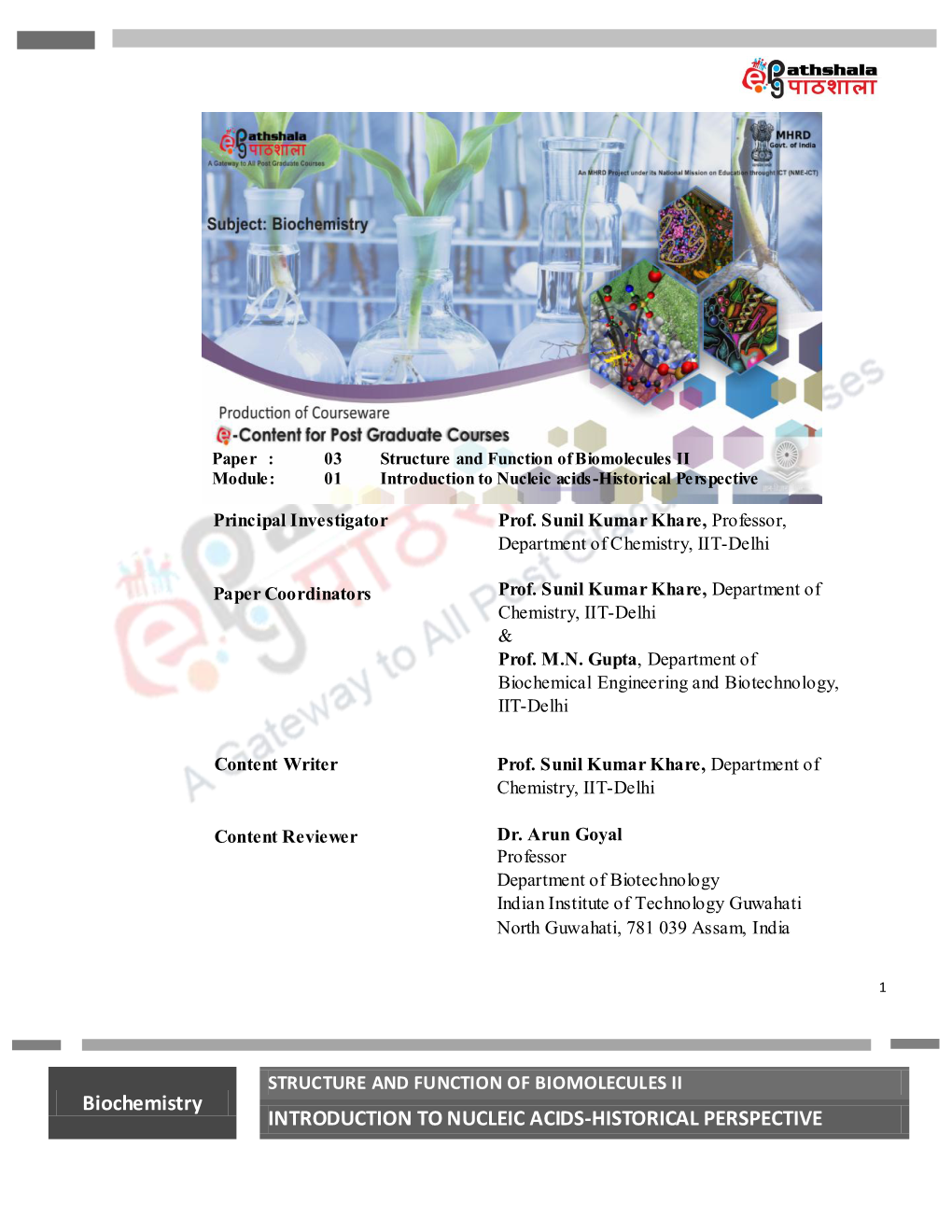 Biochemistry INTRODUCTION to NUCLEIC ACIDS-HISTORICAL PERSPECTIVE