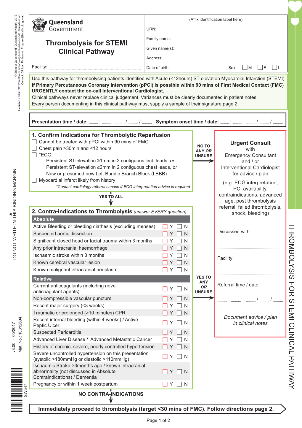 Thrombolysis for STEMI Clinical Pathway | Queensland Health